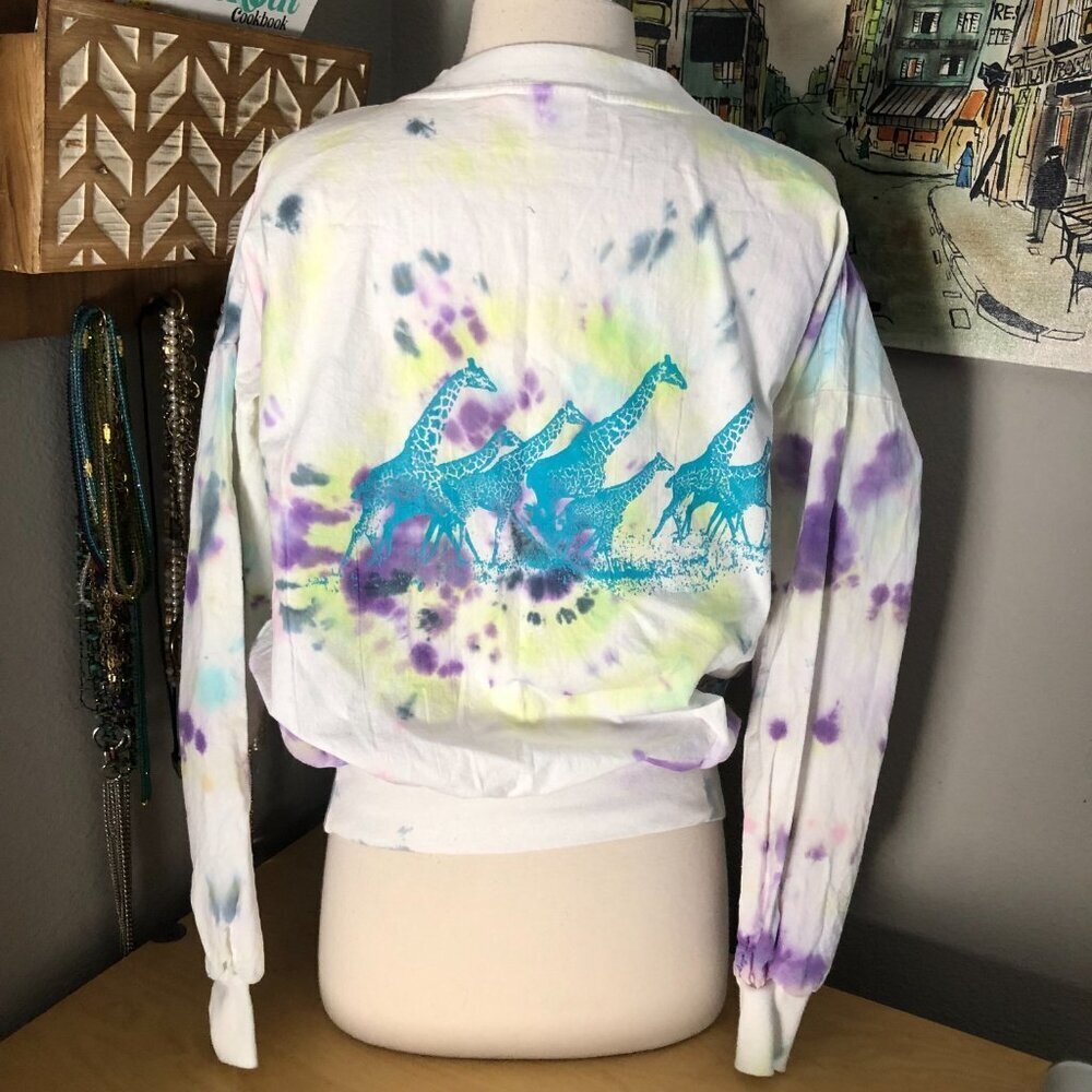 Vintage Quitman USA Graphic Crop Sweatshirt Women's size S White Blue Dolman - Picture 6 of 7